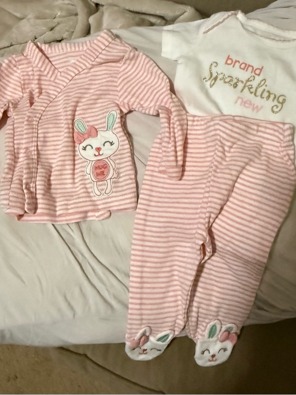 Baby Girls Pink Stripe Bunny Pajama Set